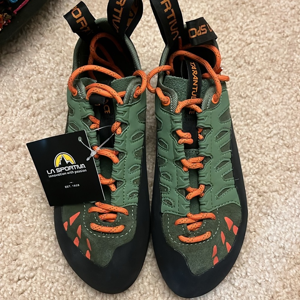 La Sportiva Green and Orange Climbing Shoes